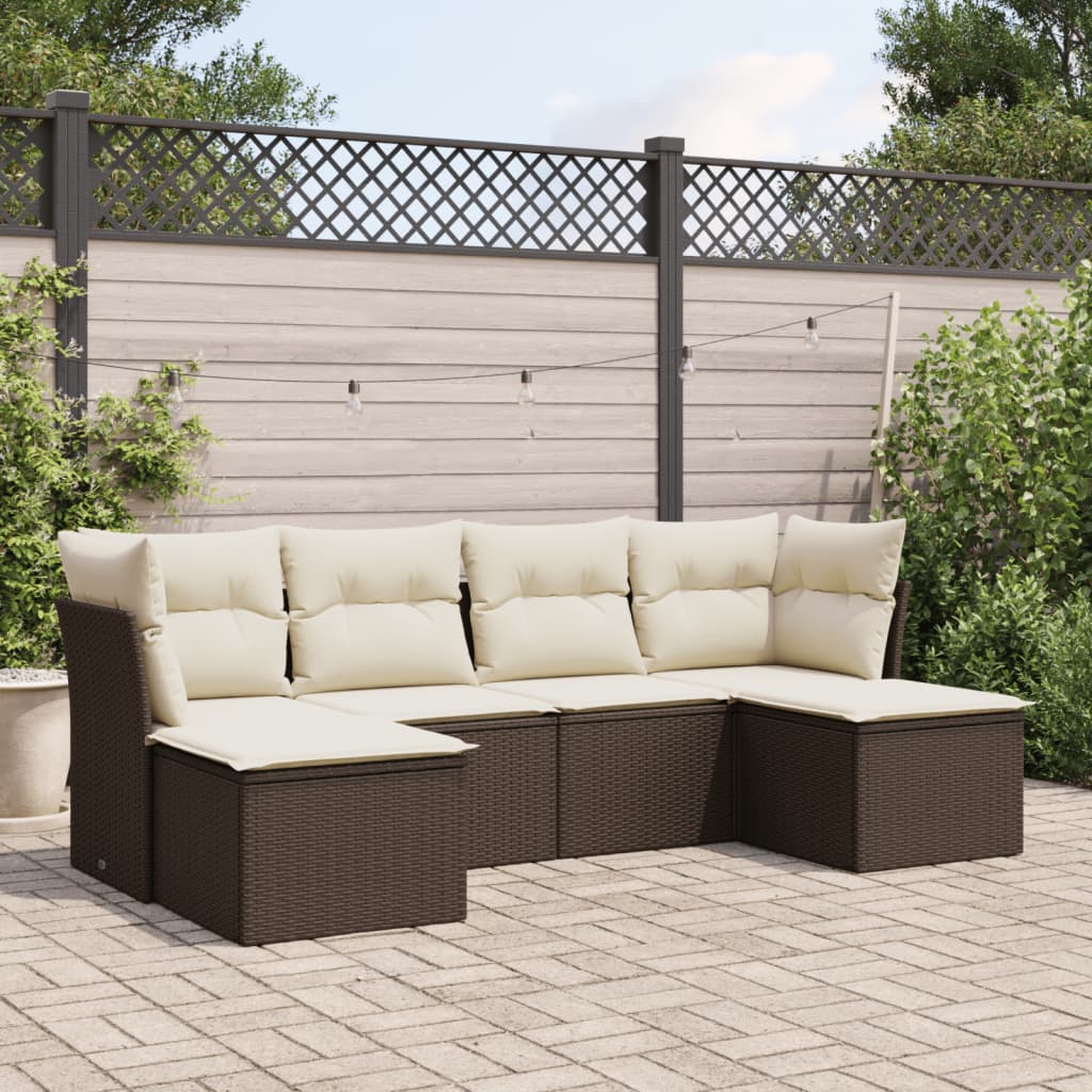 6-delige Loungeset met kussens poly rattan bruin