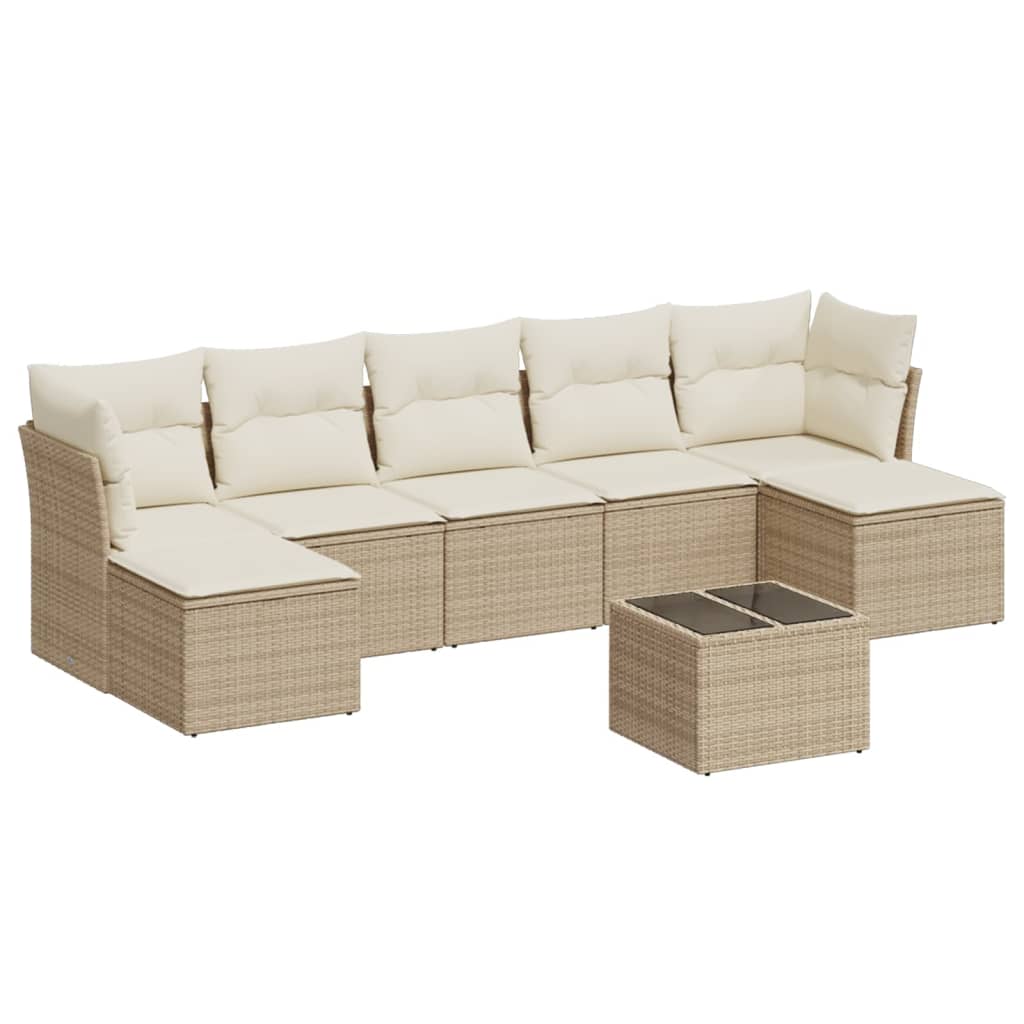 8-delige Loungeset met kussens poly rattan beige