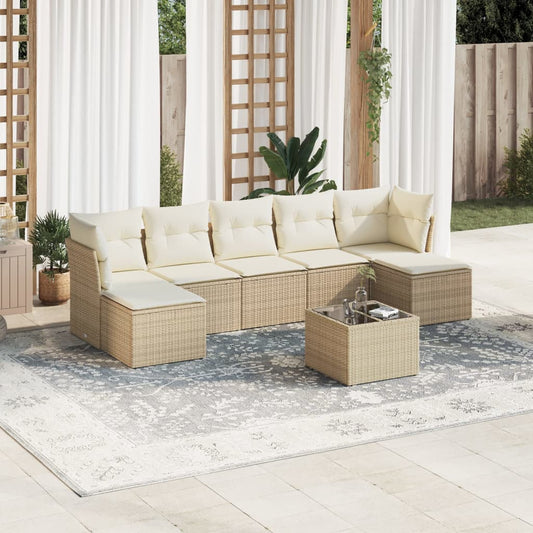 8-delige Loungeset met kussens poly rattan beige