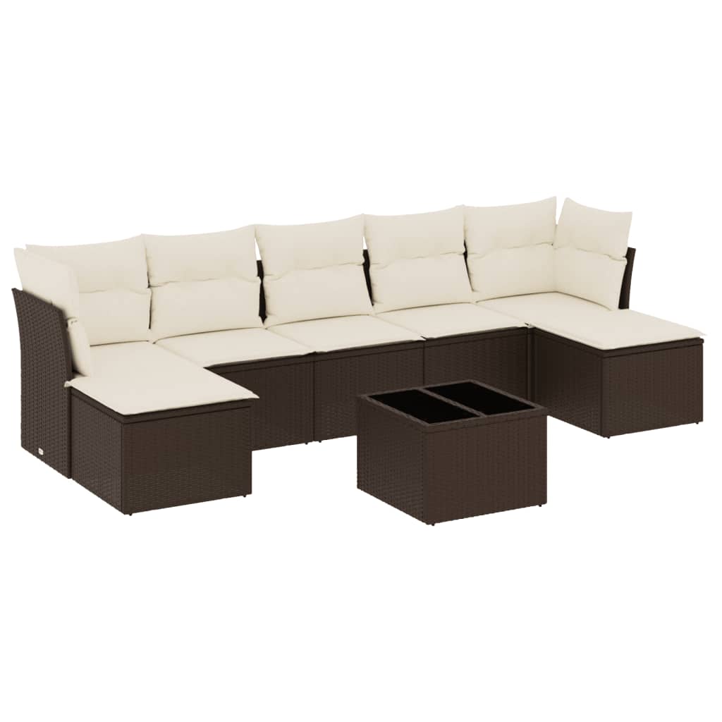 8-delige Loungeset met kussens poly rattan bruin