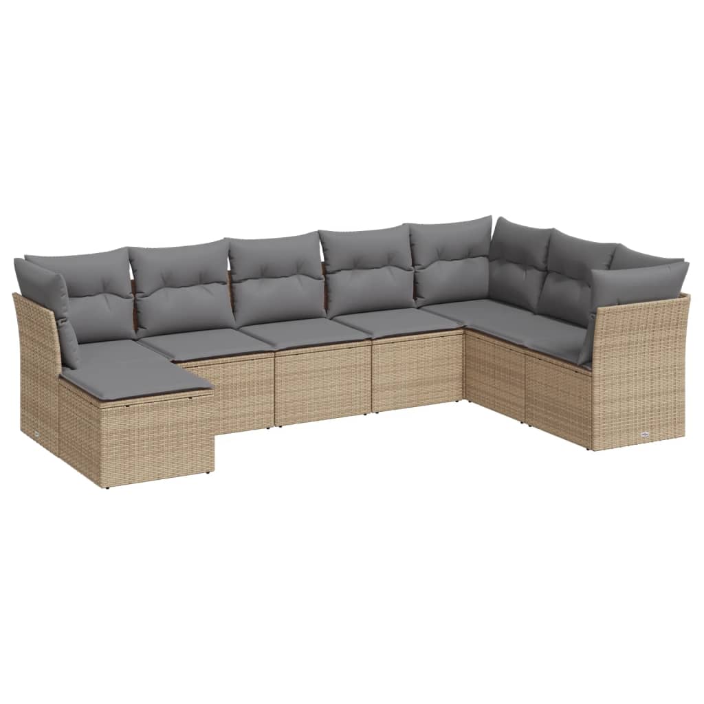 8-delige Loungeset met kussens poly rattan beige