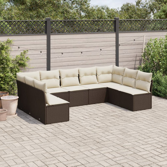 9-delige Loungeset met kussens poly rattan bruin