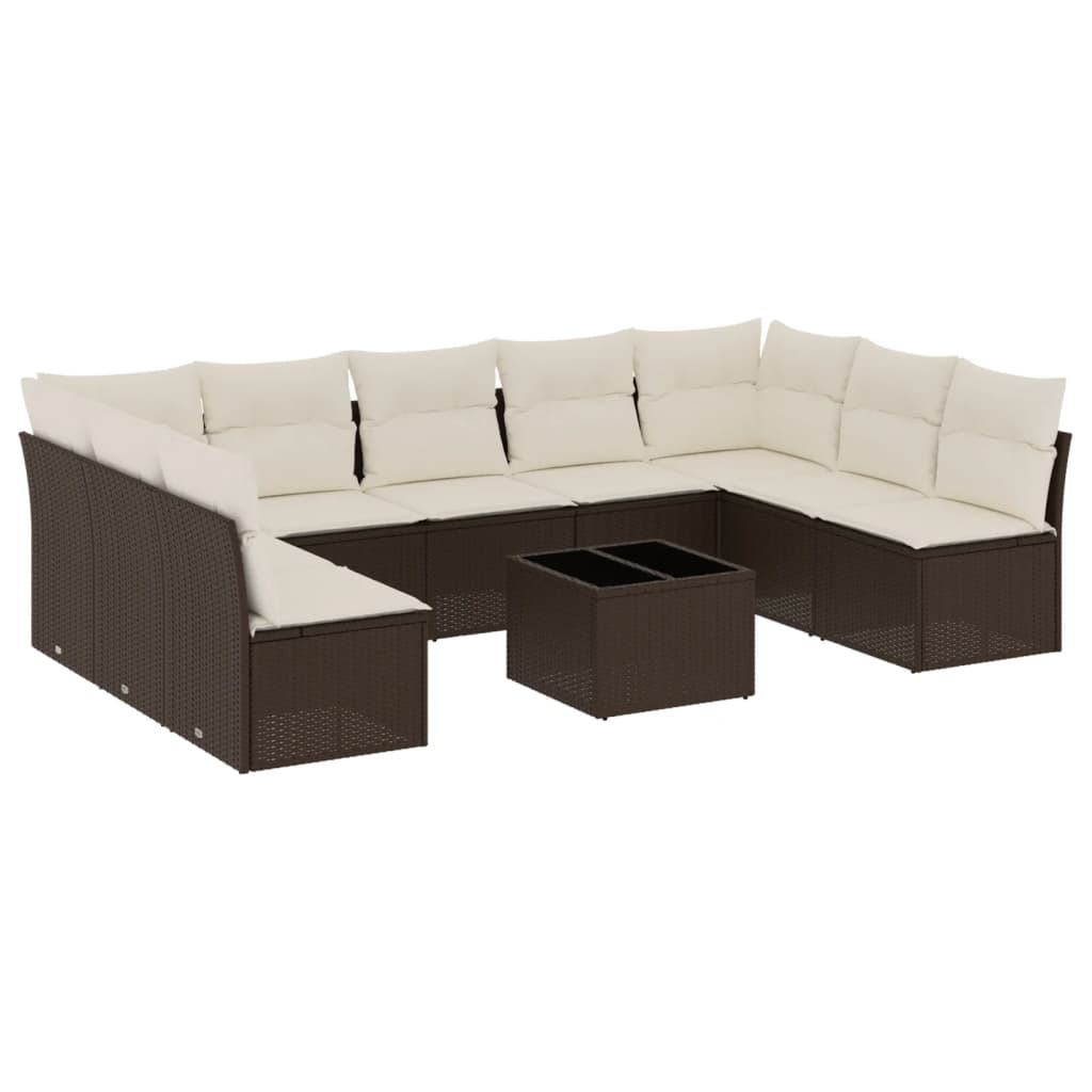 10-delige Loungeset met kussens poly rattan bruin