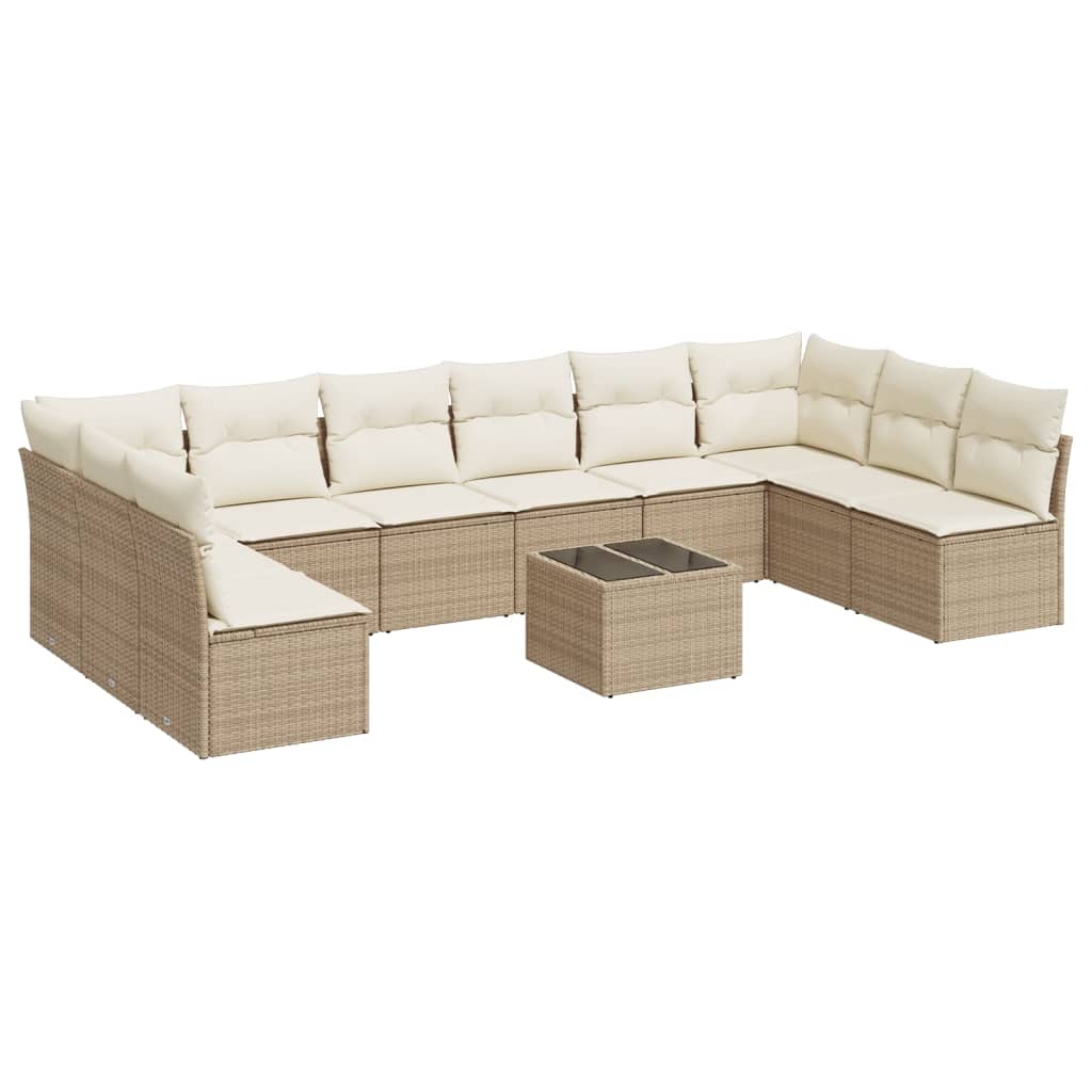 11-delige Tuinset met kussens poly rattan beige