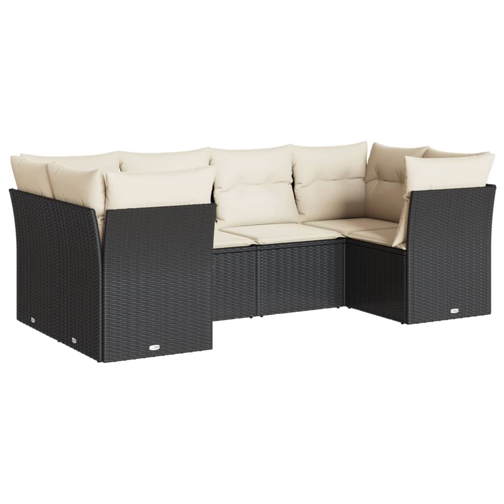 6-delige Loungeset met kussens poly rattan zwart