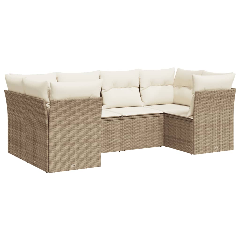 6-delige Loungeset met kussens poly rattan beige