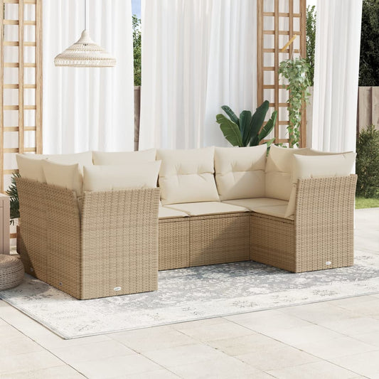 6-delige Loungeset met kussens poly rattan beige