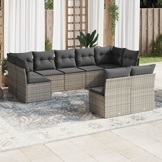 9-delige Loungeset met kussens poly rattan grijs