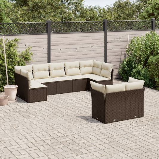 9-delige Loungeset met kussens poly rattan bruin