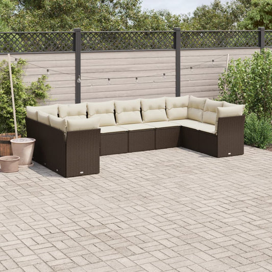 10-delige Loungeset met kussens poly rattan bruin