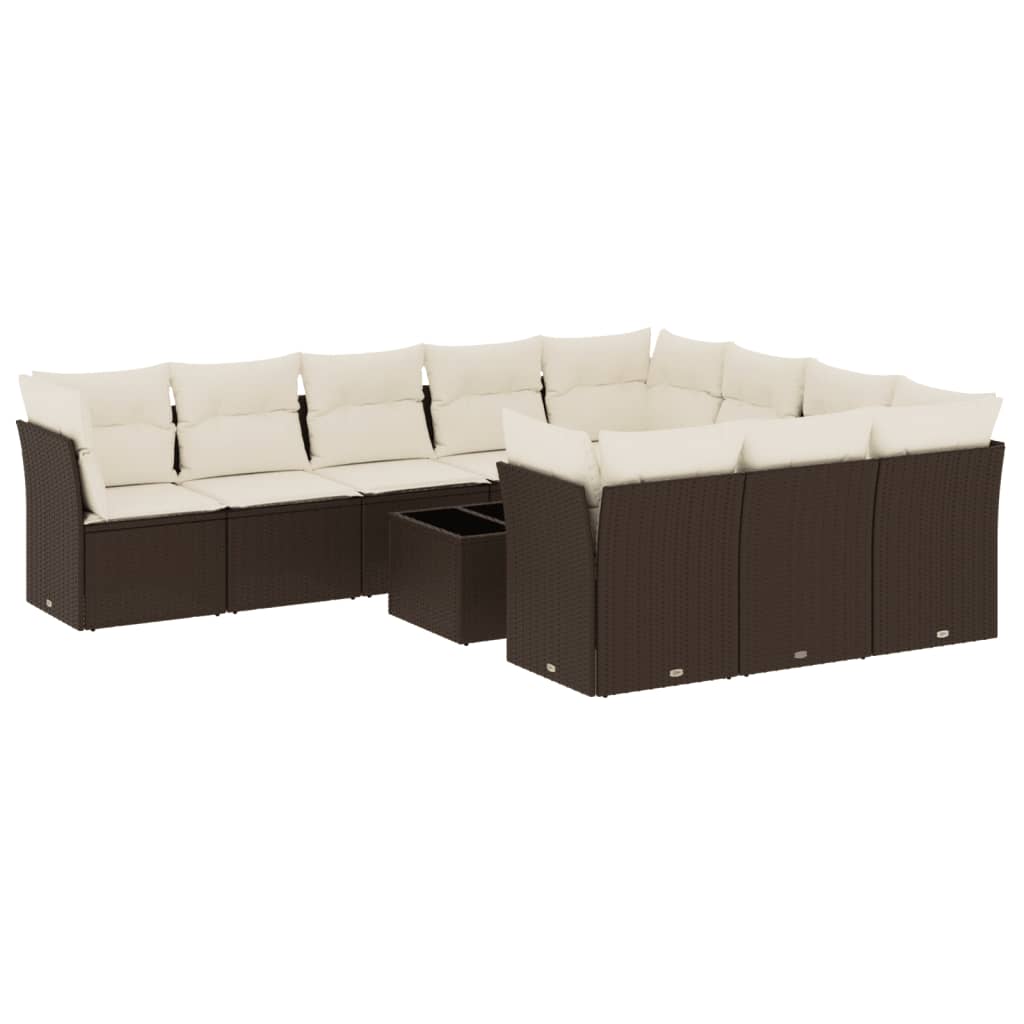 11-delige Loungeset met kussens poly rattan bruin