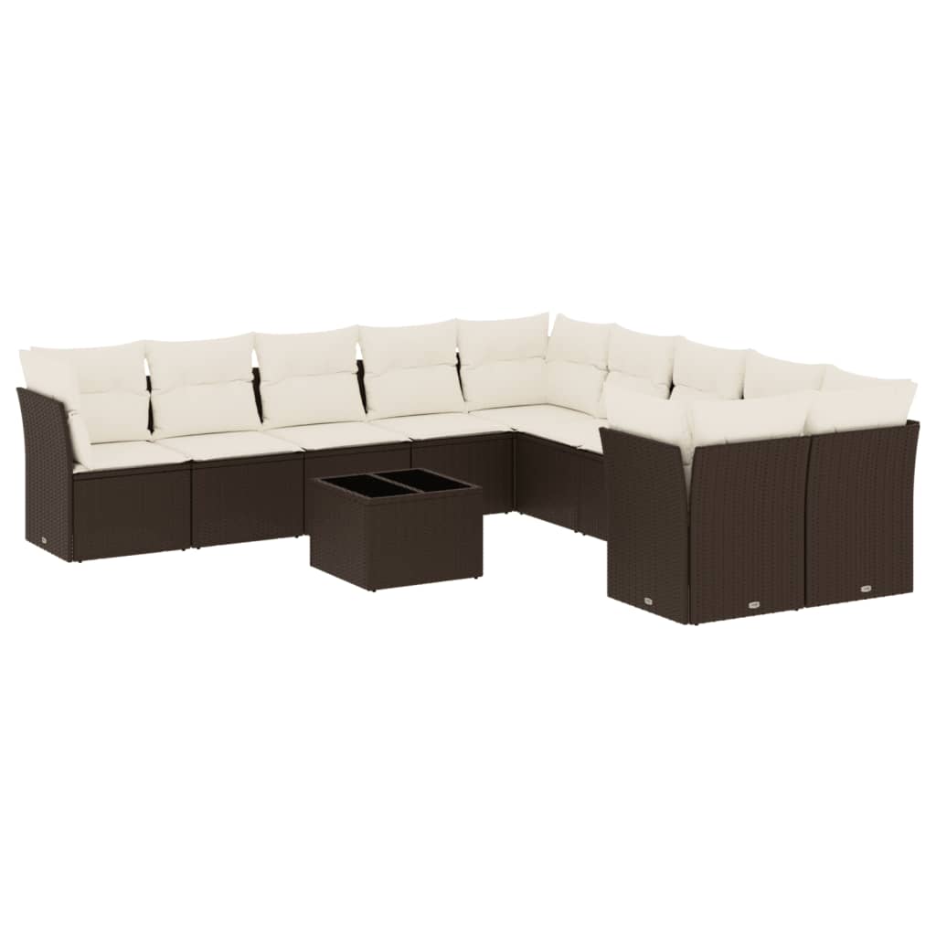 11-delige Loungeset met kussens poly rattan bruin