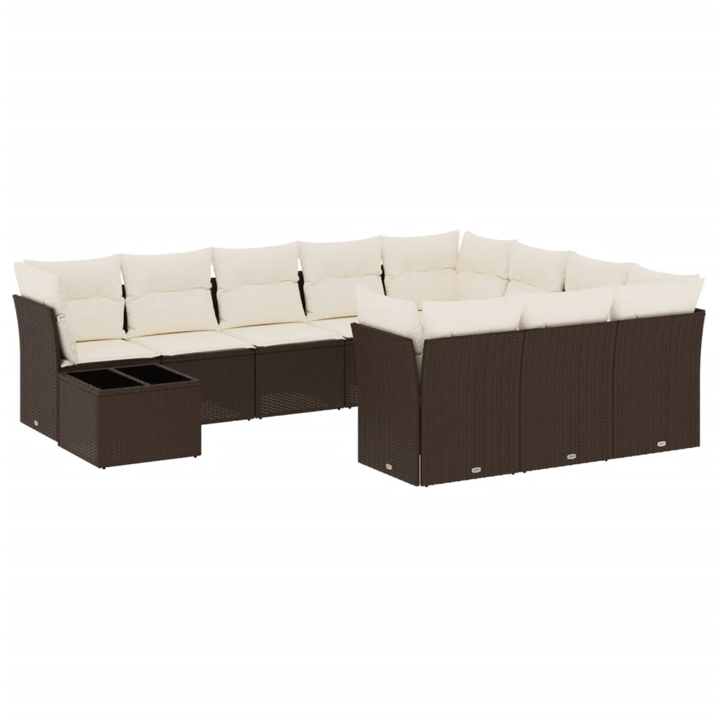 11-delige Loungeset met kussens poly rattan bruin