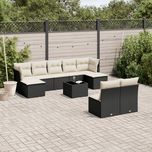 10-delige Loungeset met kussens poly rattan zwart Tuinsets | Creëer jouw Trendy Thuis | Gratis bezorgd & Retour | Trendy.nl