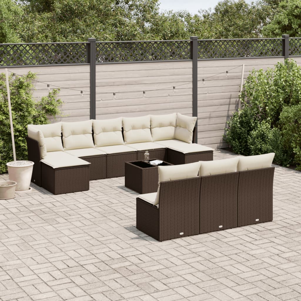 11-delige Loungeset met kussens poly rattan bruin