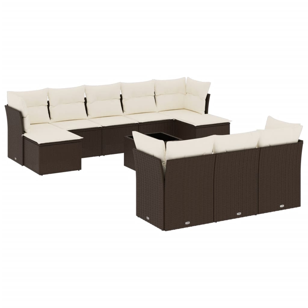 11-delige Loungeset met kussens poly rattan bruin