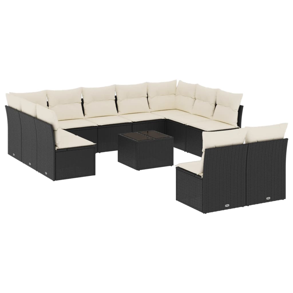 12-delige Loungeset met kussens poly rattan zwart