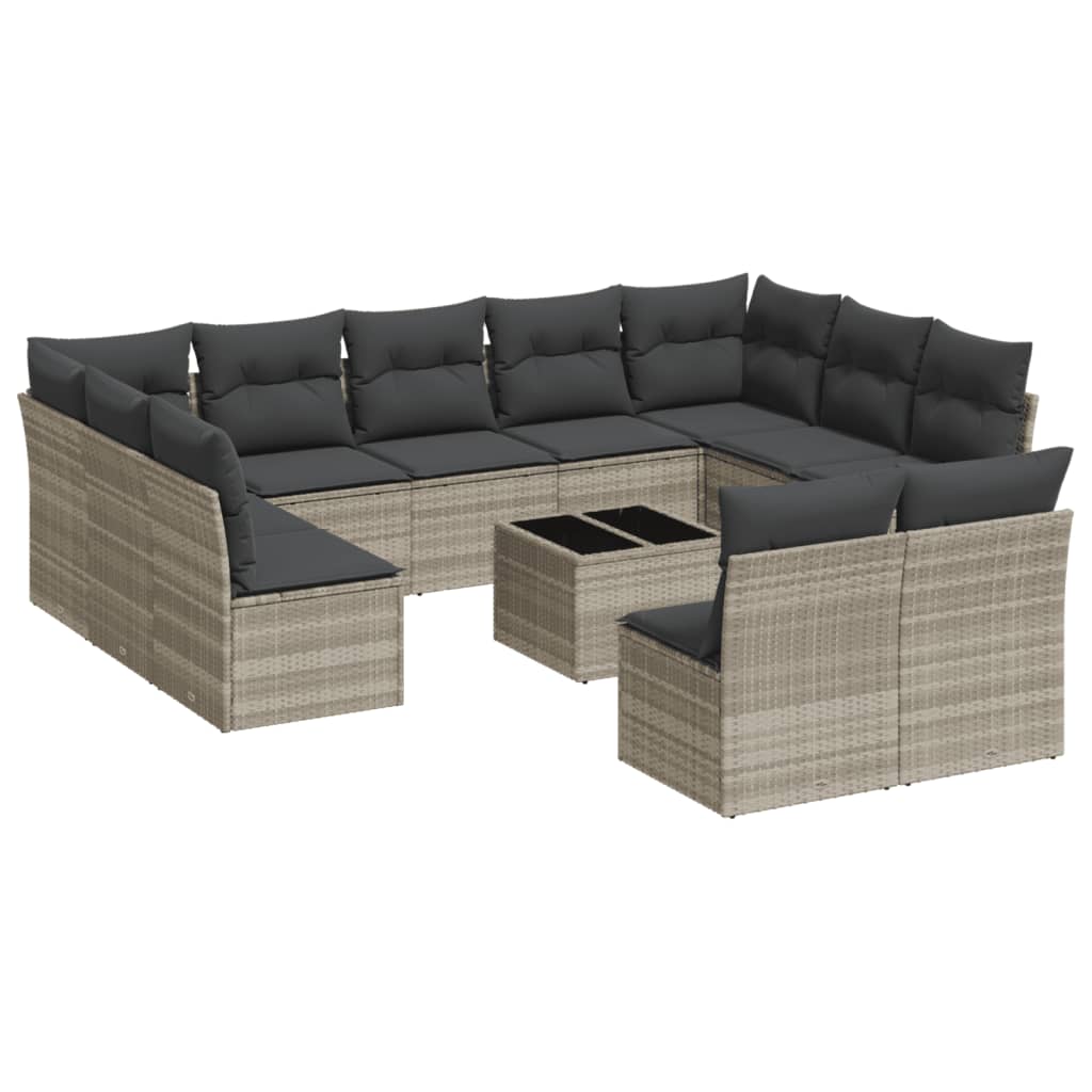 12-delige Loungeset met kussens poly rattan lichtgrijs