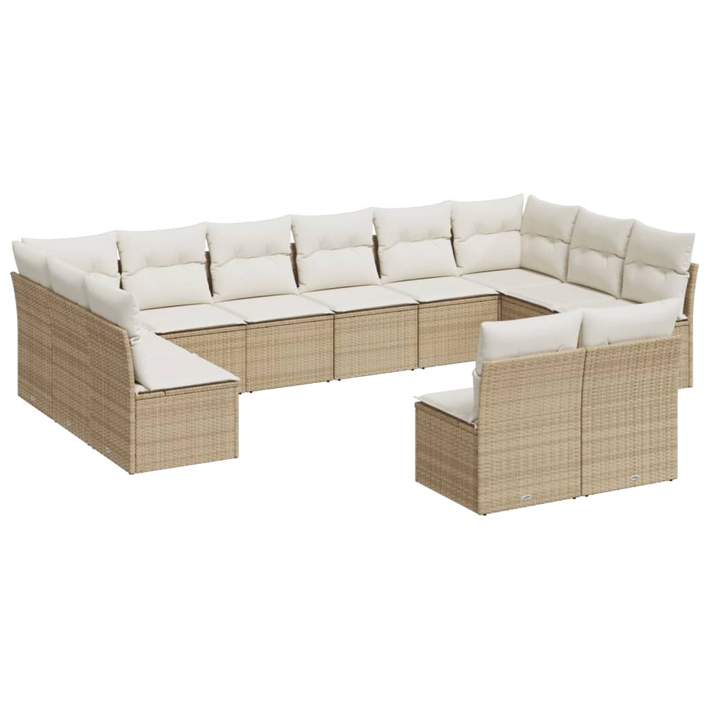 12-delige Loungeset met kussens poly rattan beige