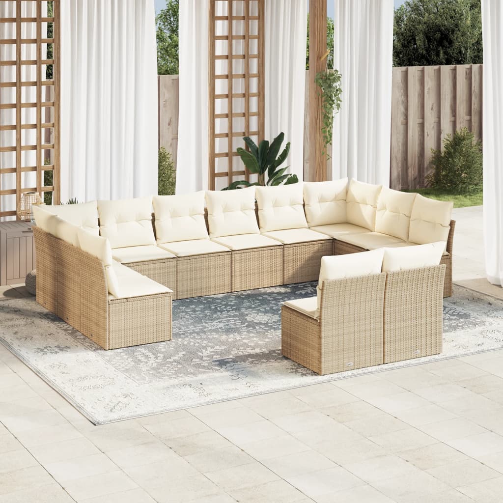 12-delige Loungeset met kussens poly rattan beige