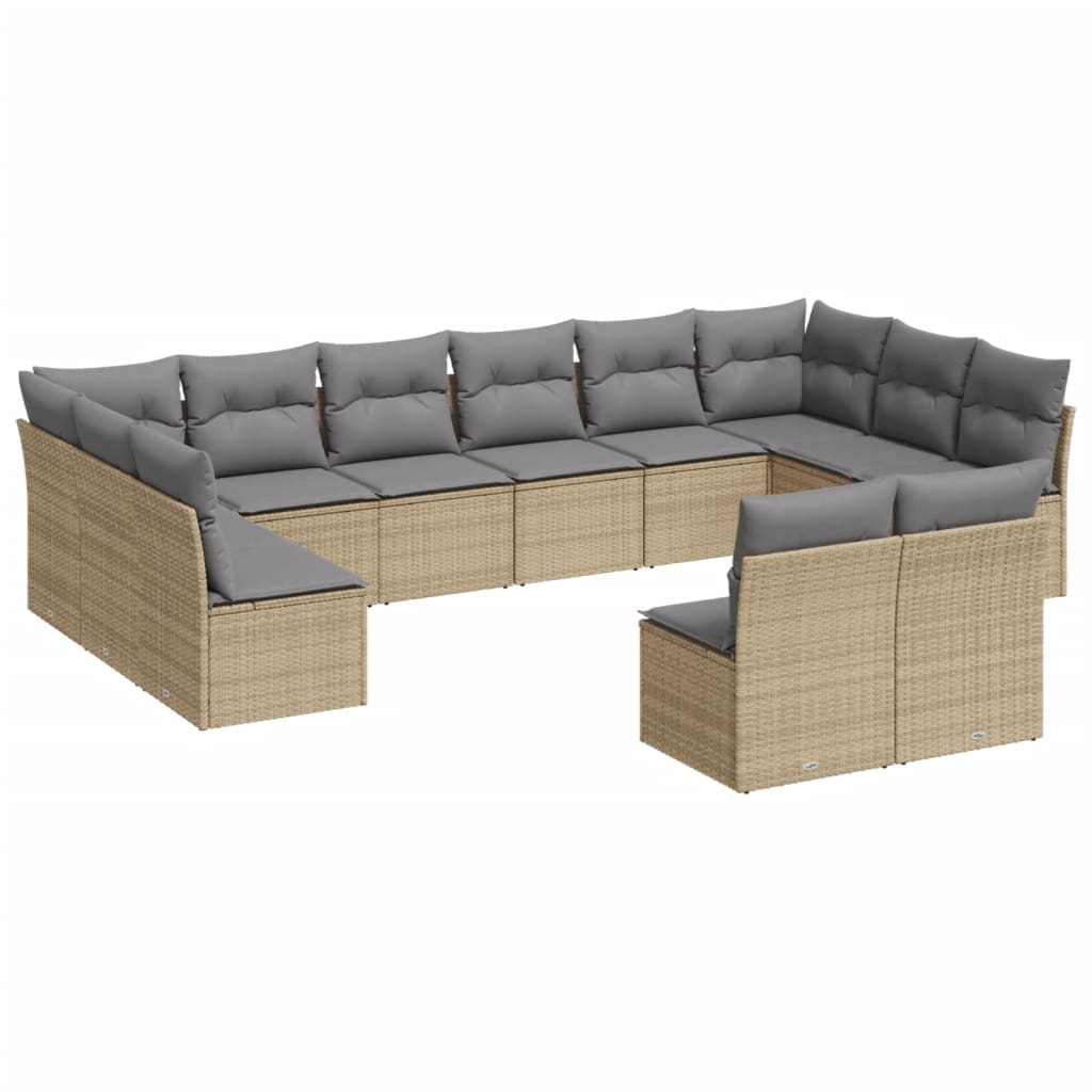 12-delige Loungeset met kussens poly rattan beige