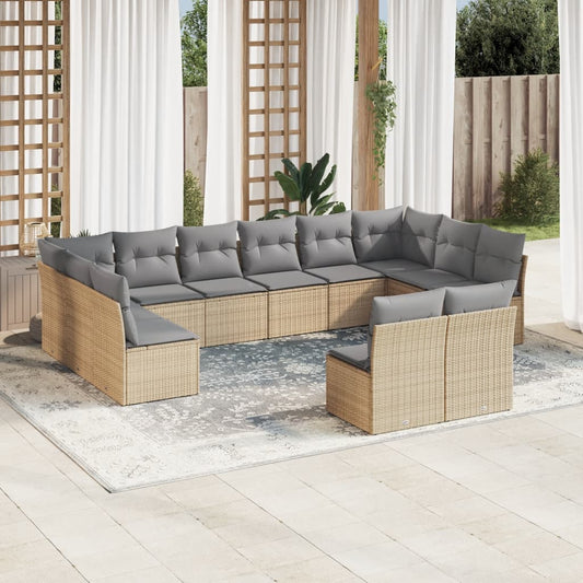 12-delige Loungeset met kussens poly rattan beige