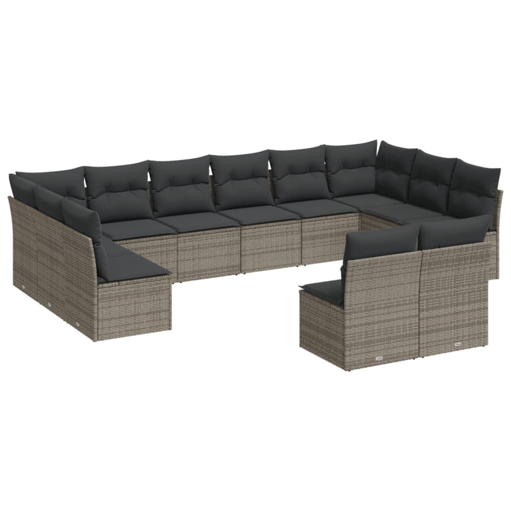 12-delige Loungeset met kussens poly rattan grijs