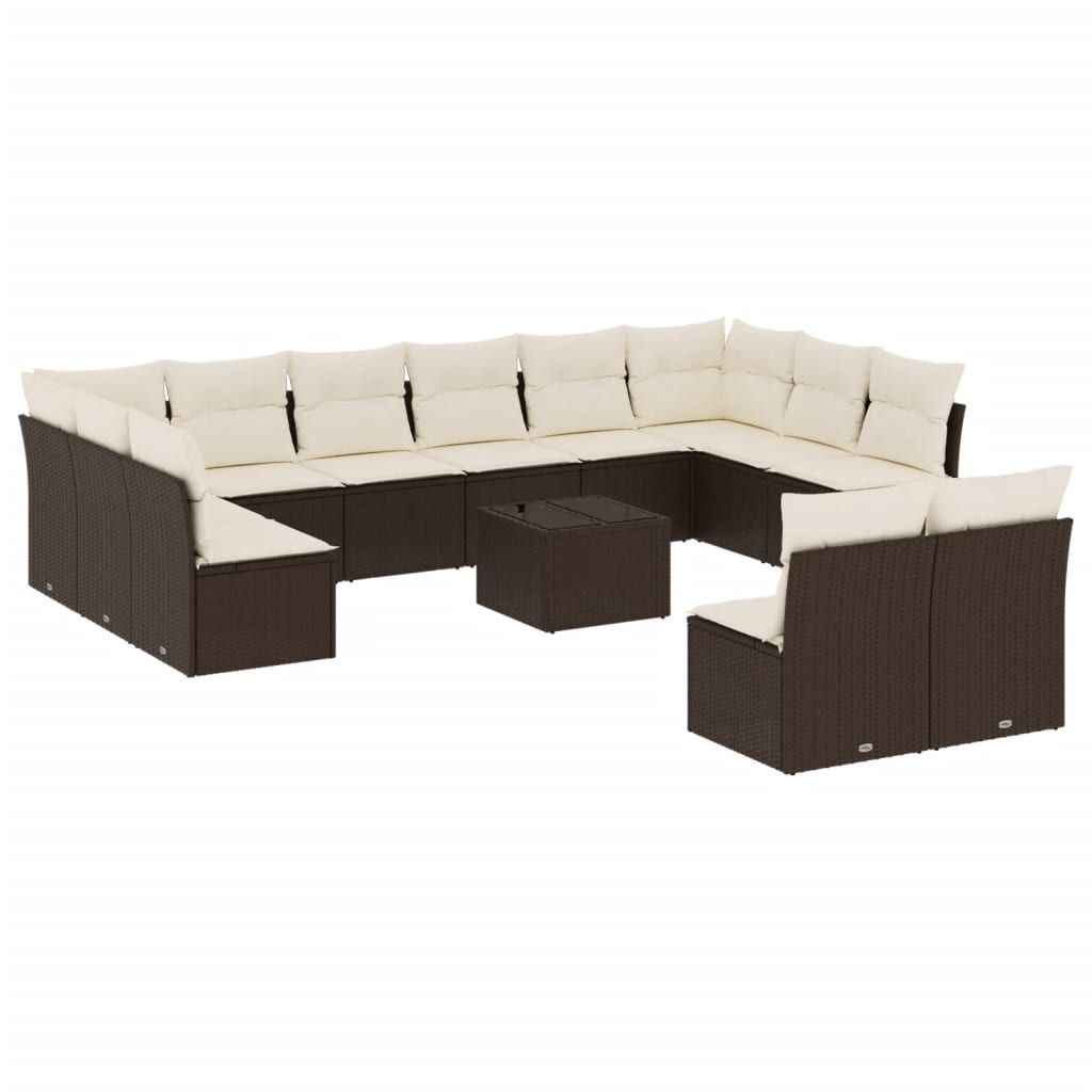 13-delige Loungeset met kussens poly rattan bruin