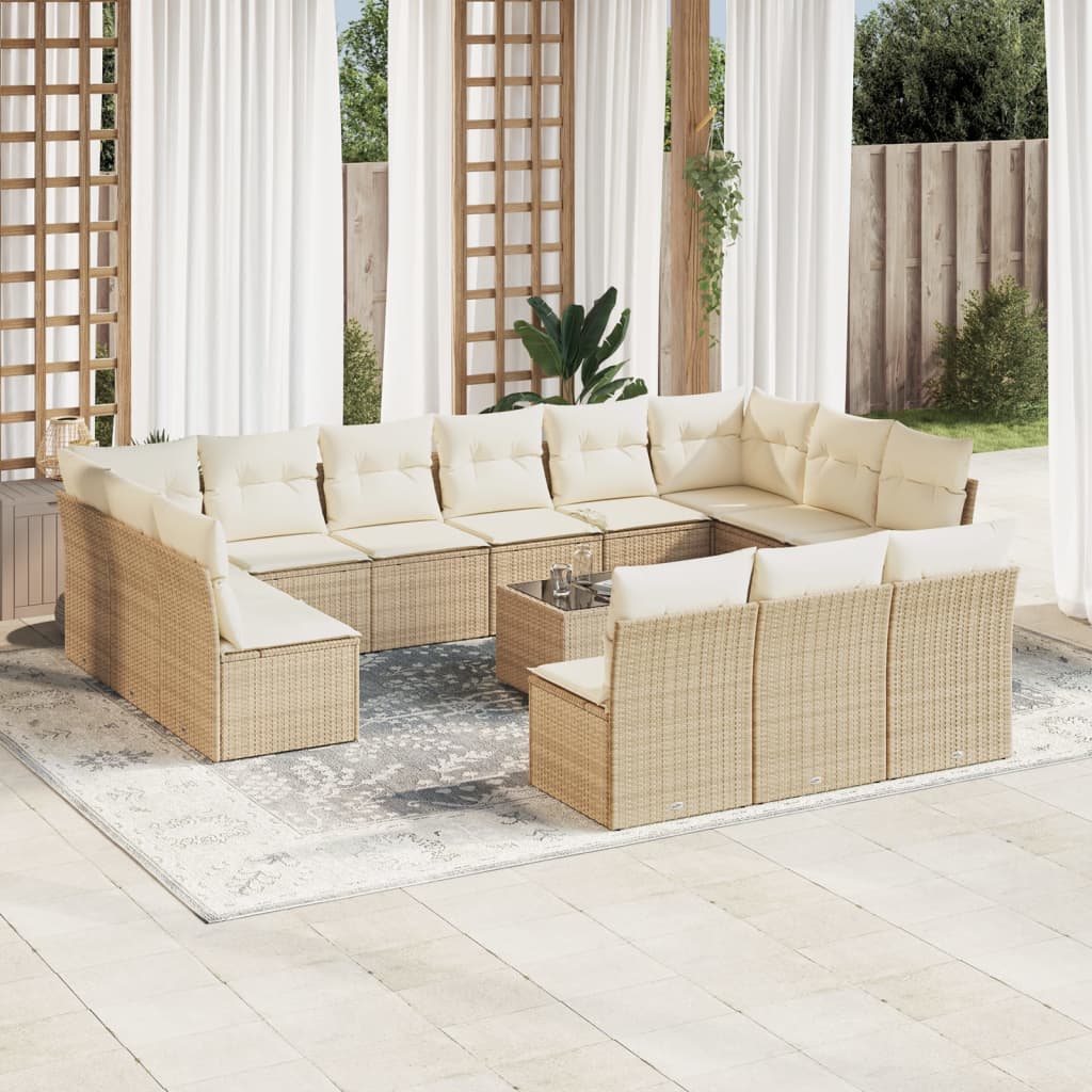 14-delige Loungeset met kussens poly rattan beige