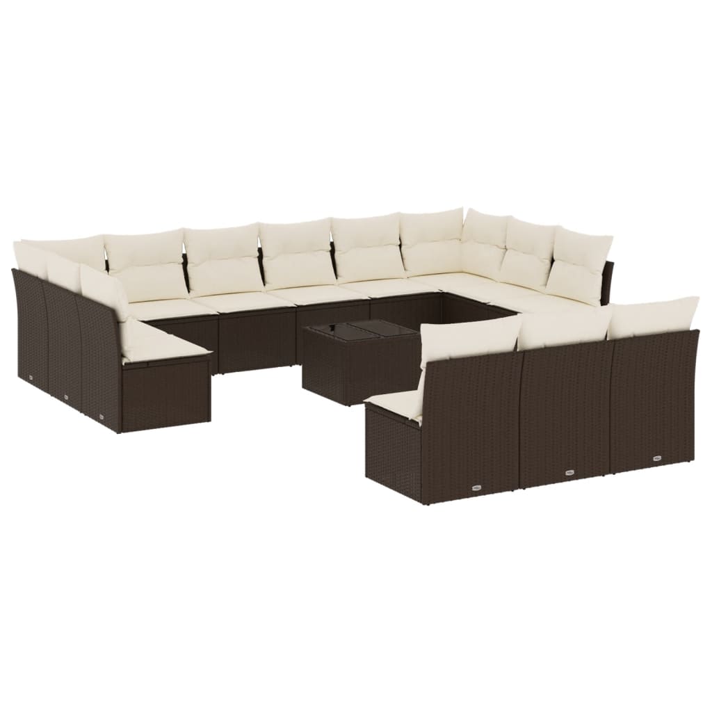 14-delige Loungeset met kussens poly rattan bruin