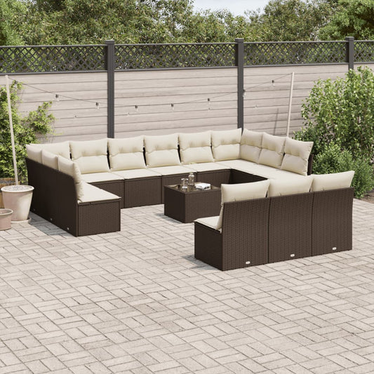 14-delige Loungeset met kussens poly rattan bruin