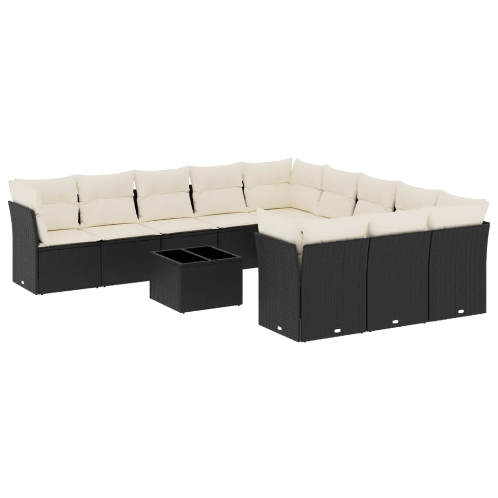 12-delige Loungeset met kussens poly rattan zwart