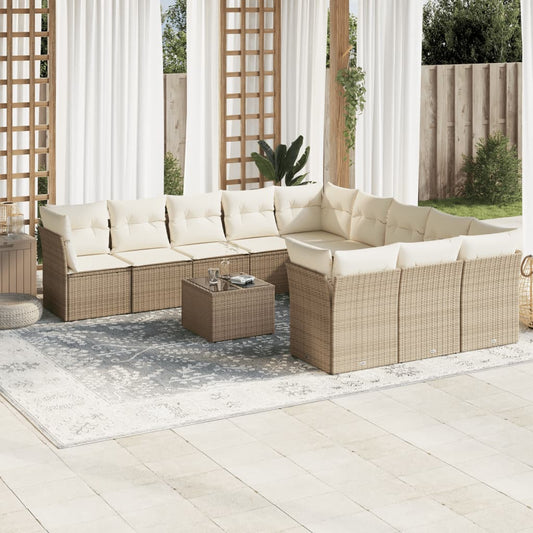 12-delige Loungeset met kussens poly rattan beige