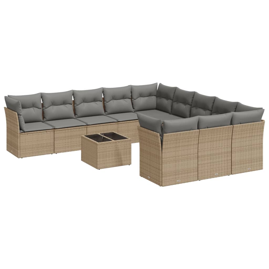 12-delige Loungeset met kussens poly rattan beige