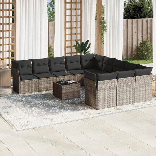 12-delige Loungeset met kussens poly rattan lichtgrijs