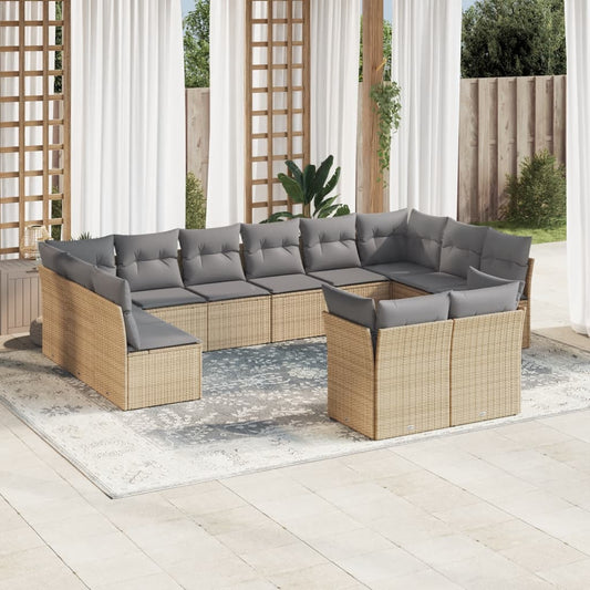 12-delige Loungeset met kussens poly rattan beige