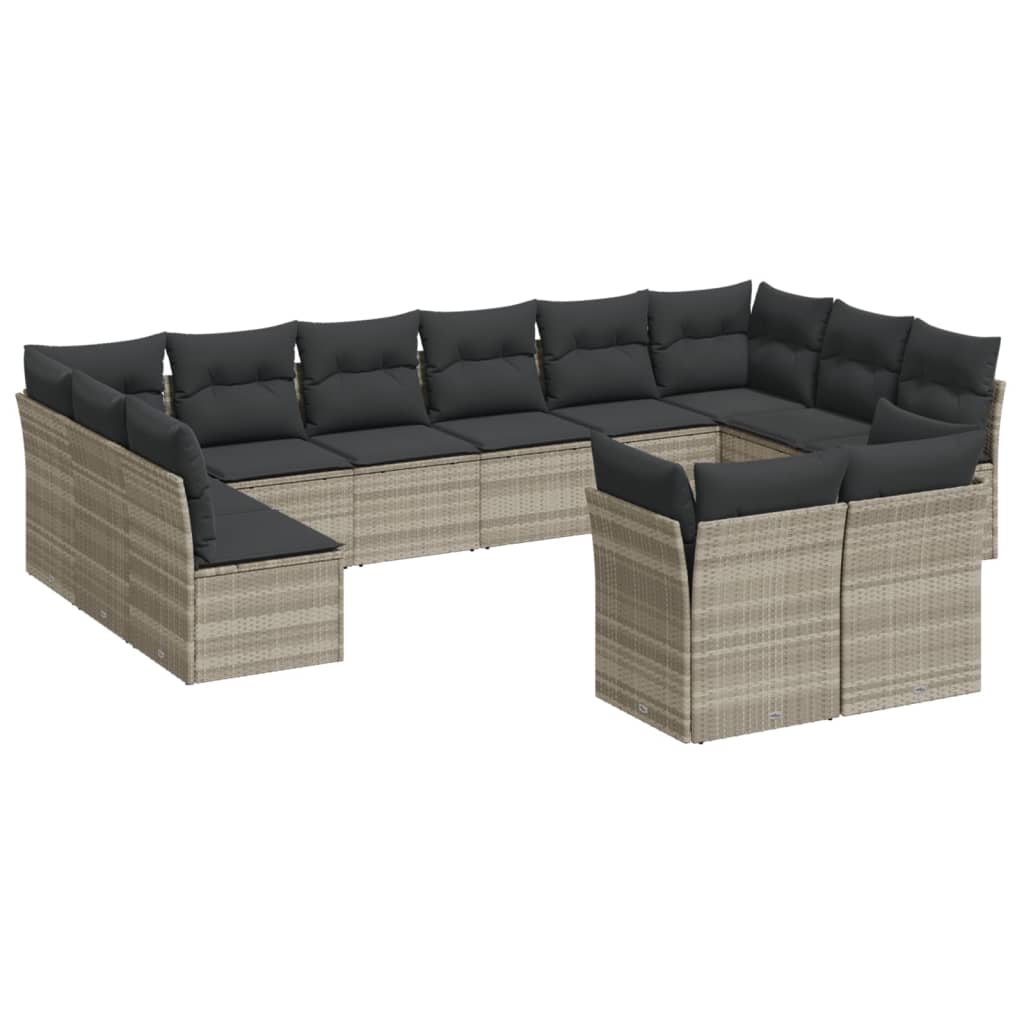 12-delige Loungeset met kussens poly rattan lichtgrijs