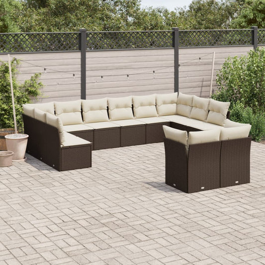 12-delige Loungeset met kussens poly rattan bruin