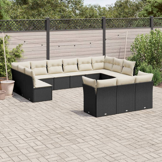 13-delige Loungeset met kussens poly rattan zwart