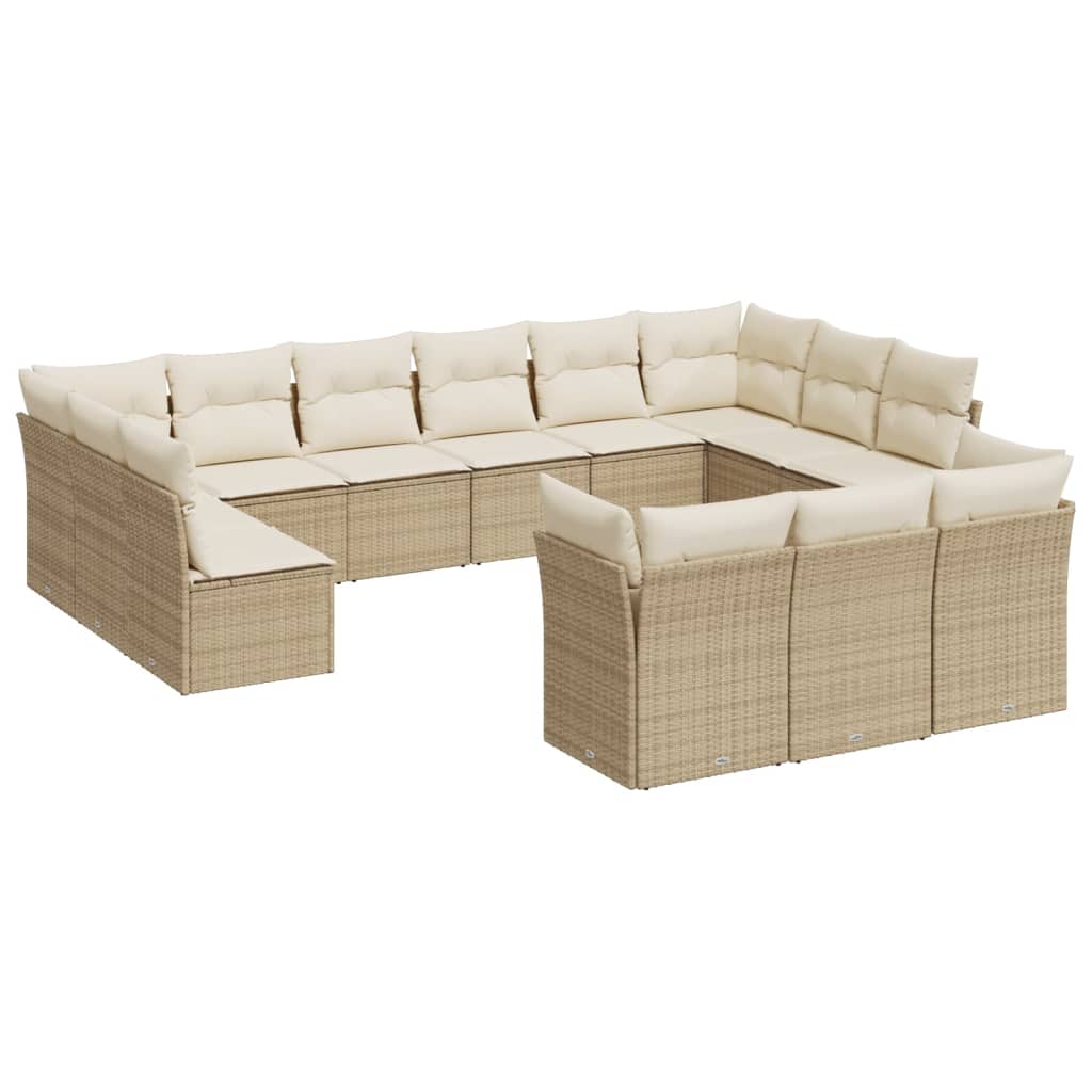 13-delige Loungeset met kussens poly rattan beige