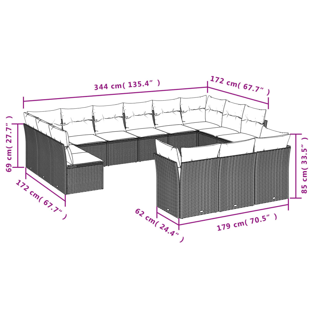 13-delige Loungeset met kussens poly rattan beige