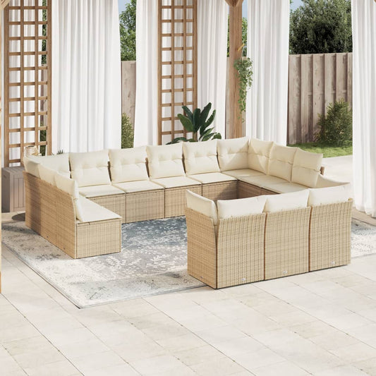 13-delige Loungeset met kussens poly rattan beige