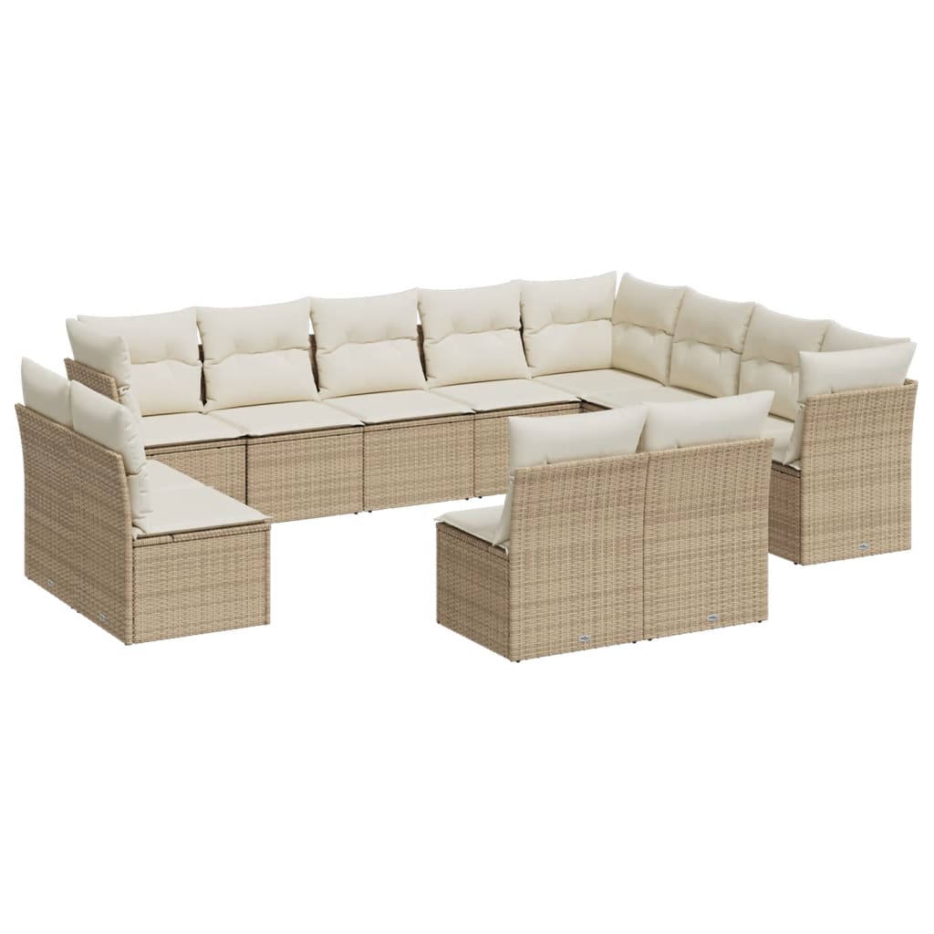 12-delige Loungeset met kussens poly rattan beige