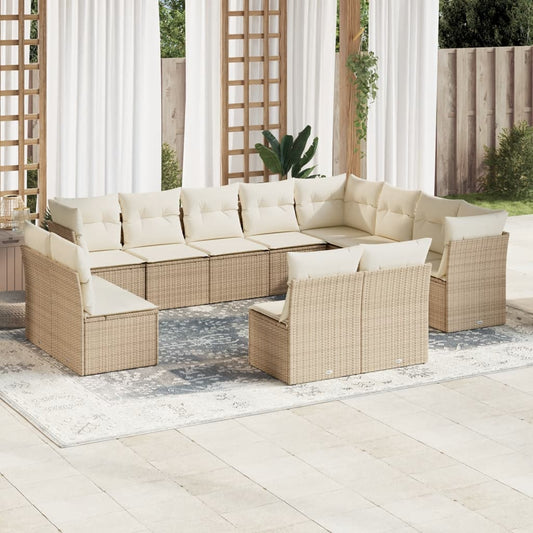 12-delige Loungeset met kussens poly rattan beige