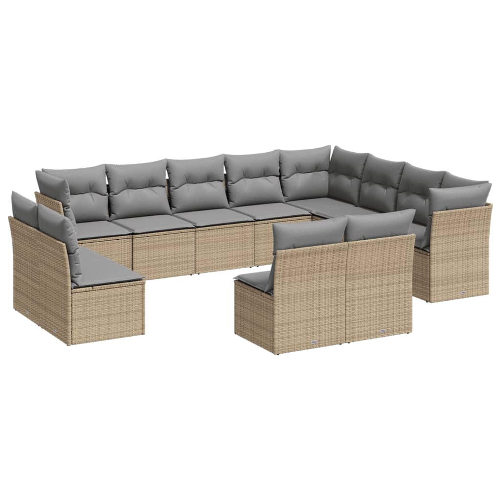 12-delige Loungeset met kussens poly rattan beige