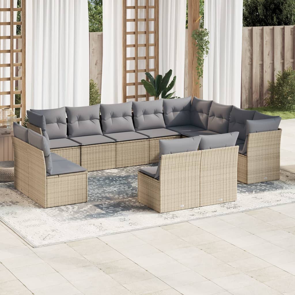 12-delige Loungeset met kussens poly rattan beige