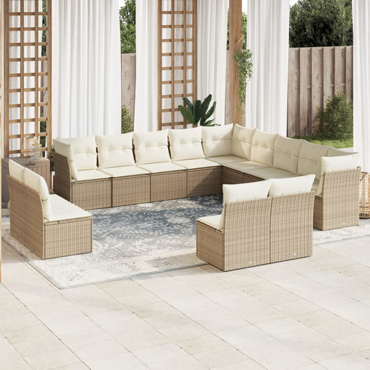 13-delige Loungeset met kussens poly rattan beige