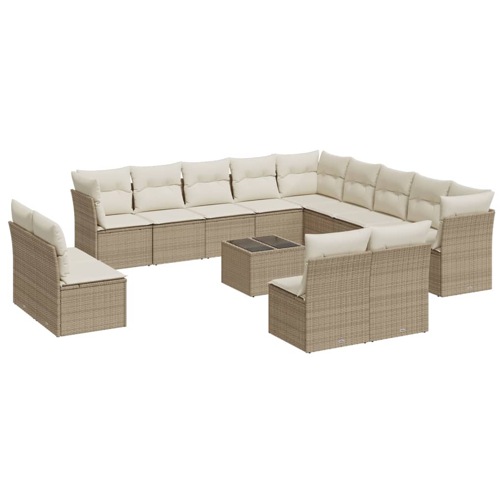 14-delige Loungeset met kussens poly rattan beige