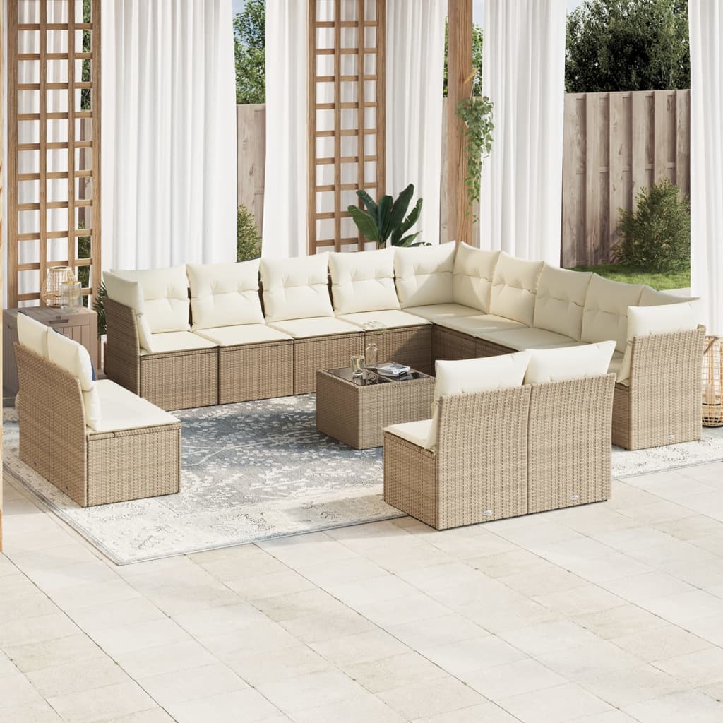 14-delige Loungeset met kussens poly rattan beige