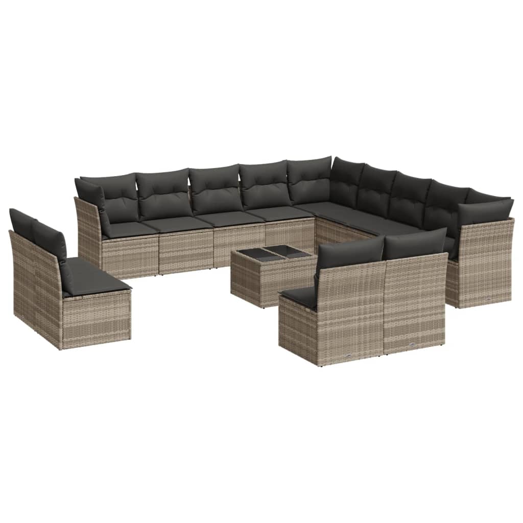 14-delige Loungeset met kussens poly rattan lichtgrijs